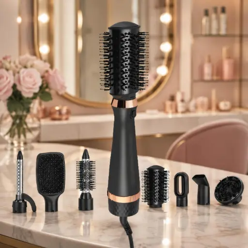 [50084] Brosse Soufflante 9 en 1 DSP 1200W – 29000 tr/min – Noir & Rose Gold