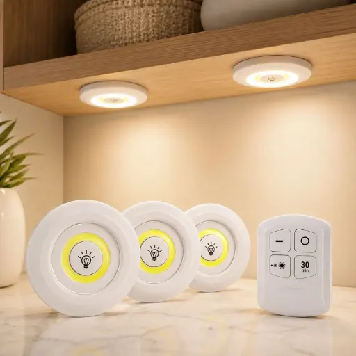[3535-XTE] Lot de 3 Lampes LED COB Sans Fil avec Télécommande et Minuterie 30 Min – Blanc
