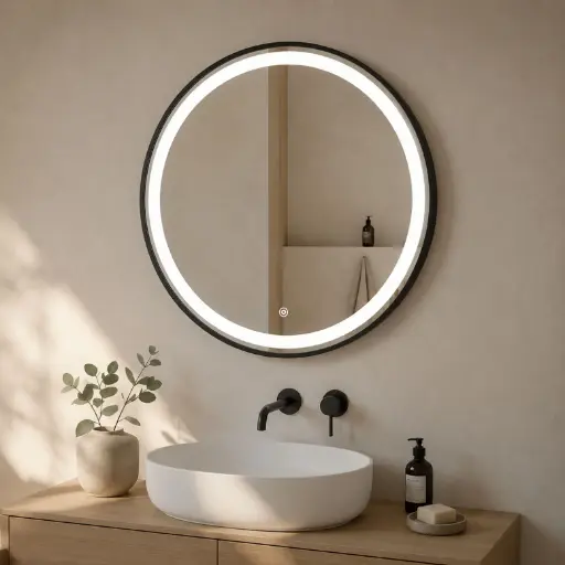 [TH-MIRLED-50-BK] Miroir LED Rond 50 cm – Cadre Aluminium Noir