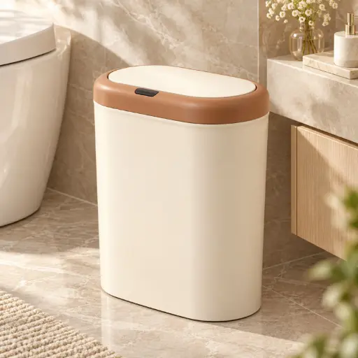[8901] Poubelle Intelligente à Capteur Automatique 8901 – Crème et Brun Clair