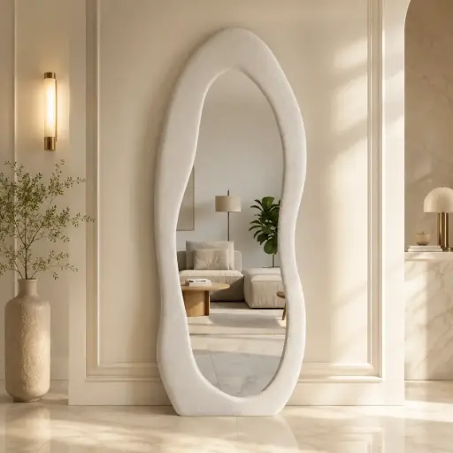 [EKOGOZLI-17065-WH] Miroir Sur Pied Organique EKOGOZLI Blanc Cassé – 170 × 65 cm
