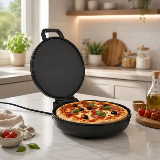 [FL-HK418-BLACK] Machine à Pizza Électrique FLORENCE Noire – Plaque Multifonction 1100W