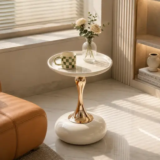 [LUN-4055-BD] Table de Cafe LUNARA – Blanc & Dore (40 × 55 cm)
