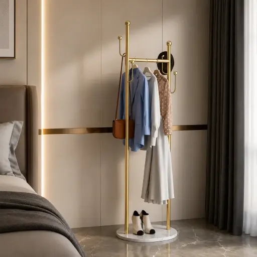 [TH-PV17550] Porte Vetements Design Dore avec Base en Marbre  Modele Valencia