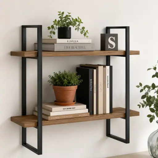 [TH-OSLO-70MR] Etagere Murale Design Industriel Oslo Noir/Marron