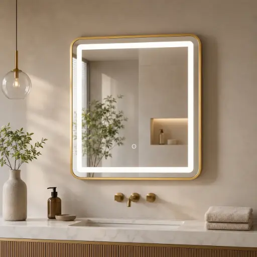 [TH-MLG-5050] Miroir LED Carré Gold Premium 50×50 cm – Touch – Anti-buée