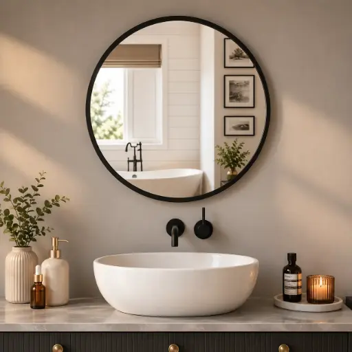 [TH-MIR-50NOIR] Miroir Rond Ø50 cm avec cadre en MDF noir