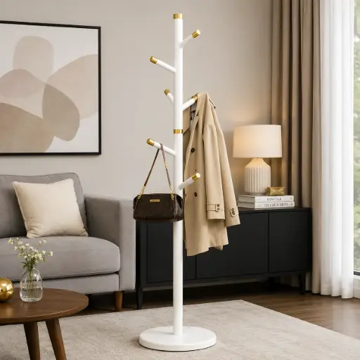 [TH-PM-601] Porte Manteau Design Arbre sur Pied Blanc – REF 601